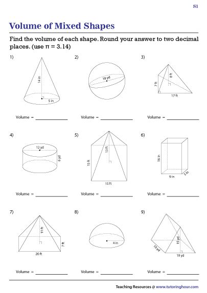 Volume Of Solid Figures Worksheets Mixed Review