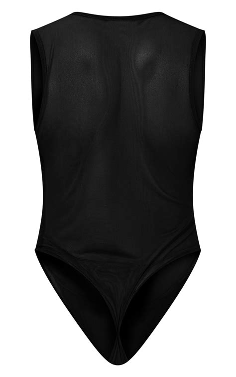 black mesh multi cut out bodysuit tops prettylittlething usa