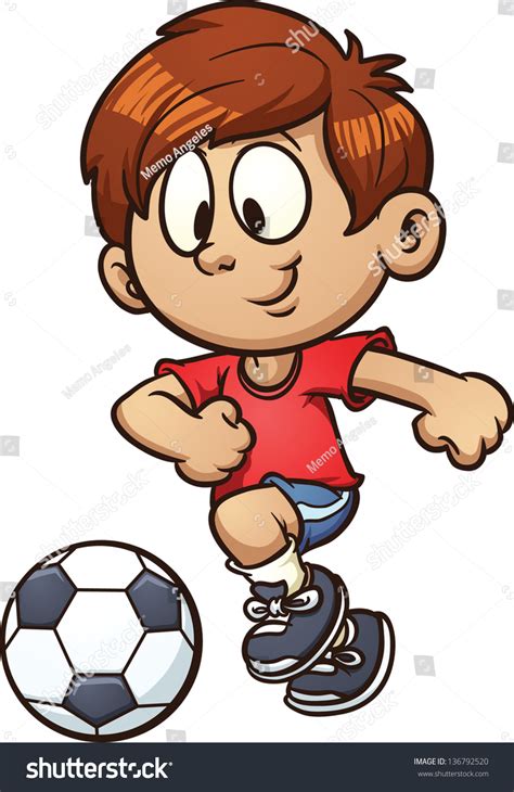 Cartoon Kid Playing Soccer Vector Clip Art Illustration With Simple