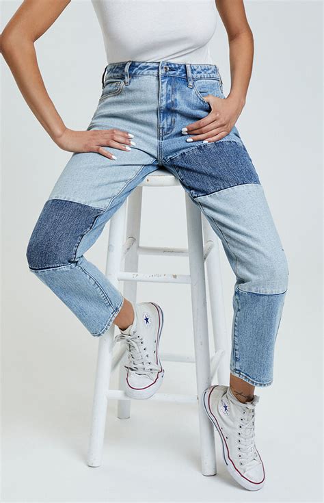 Pacsun Patch On Blue Mom Jeans Pacsun