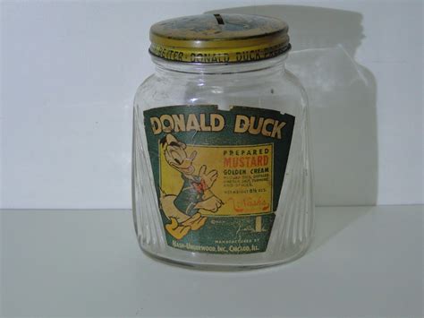 Donald Duck Mustard Bank Jar Original Label 1940s Walt Disney