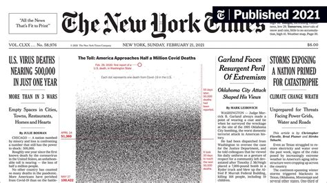 New York Times Depicts Total Covid Death Toll on Front Page - The New