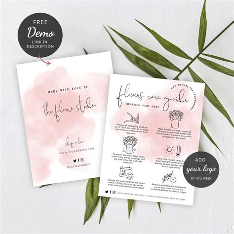Fresh Flowers Care Card Template Feminine Bouquet Care Etsy