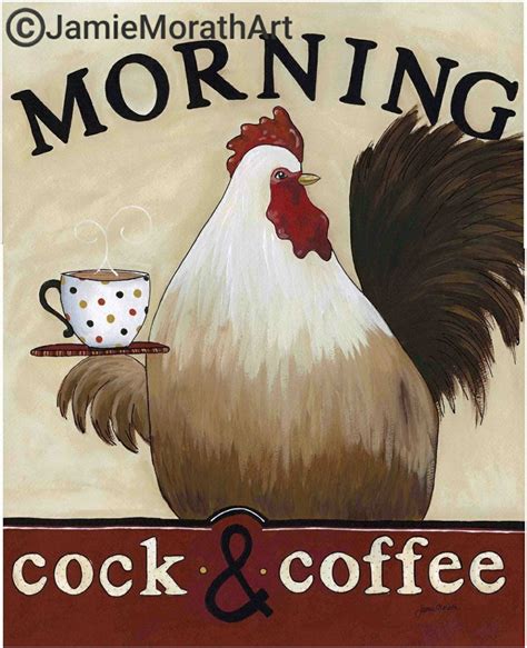Morning Cock And Coffee Chicken Rooster Wall Art Print Etsy