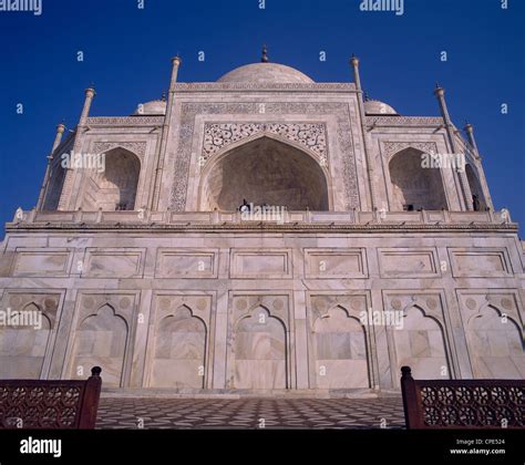 The Massive Marble Structure Of The Taj Mahal In A Rear View Agra
