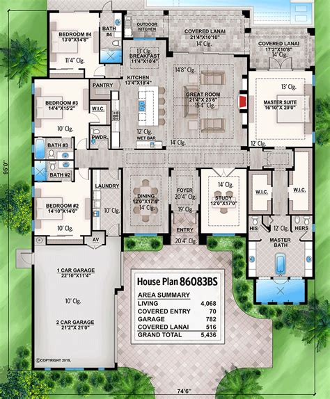 One Level Beach House Plan With Open Concept Floor Plan 86083bs