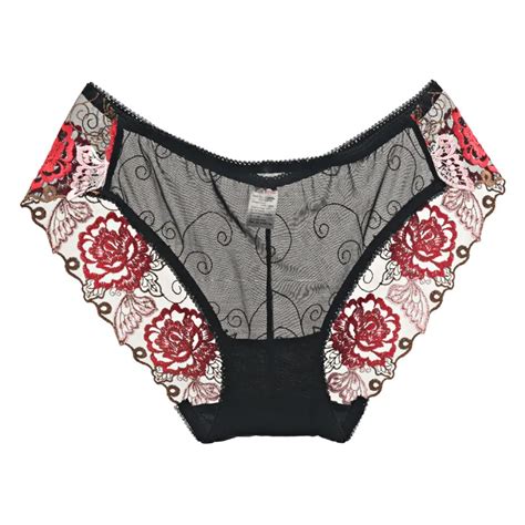 Women Lace Sexy Rose Floral Lingerie Panties Flower Embroidered Ultra Thin Transparent Seamless