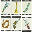 Clue weapon cards | Clue games, Clue board game, Clue board