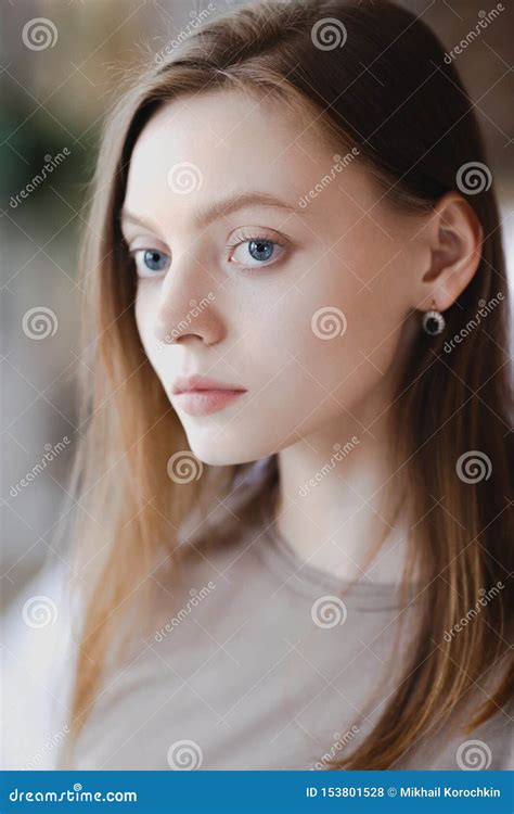 Young Cute Girl With Big Eyes Close Up Stock Photo Image Of Caucasian