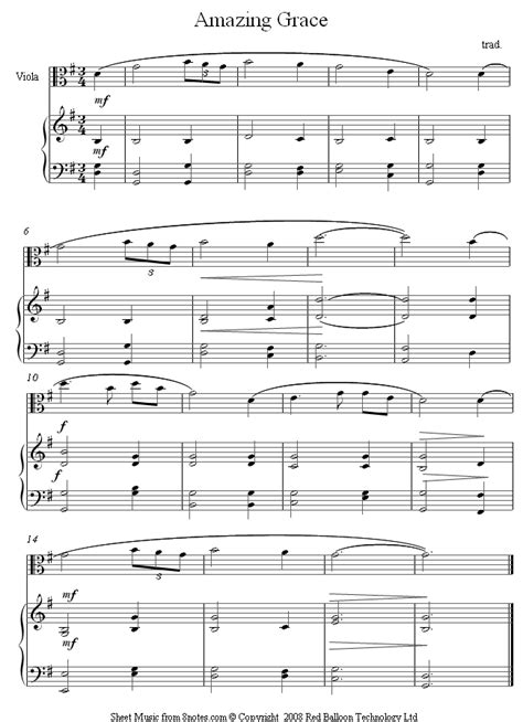Instrumental solo in c major. Amazing Grace sheet music for Viola - 8notes.com
