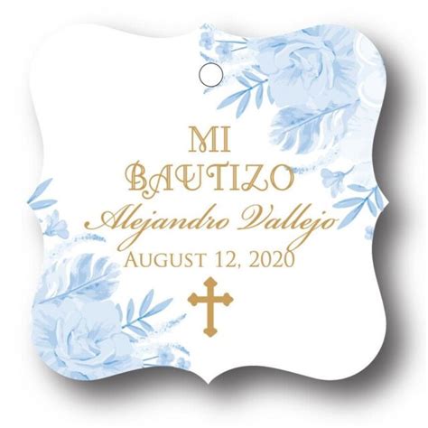 24 Mi Bautizo Boy Blue Floral Personalized Favor Tag Ebay