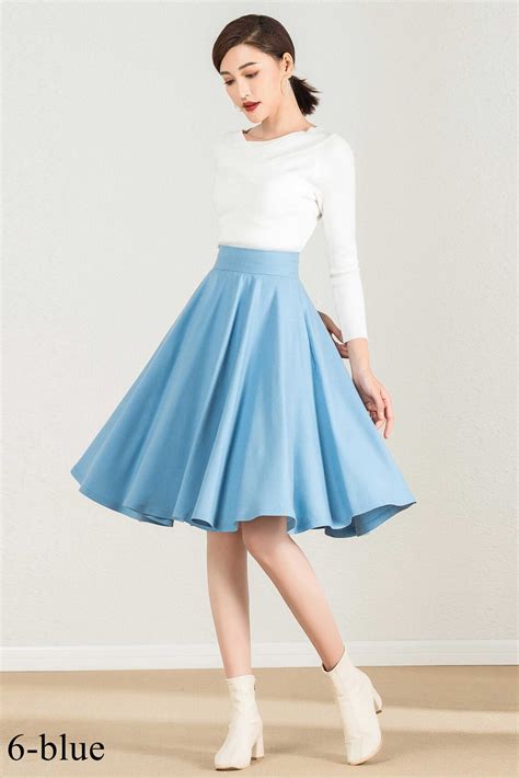 Knee Length Swing Wool Circle Skirt Flared Wool Midi Skirt Etsy