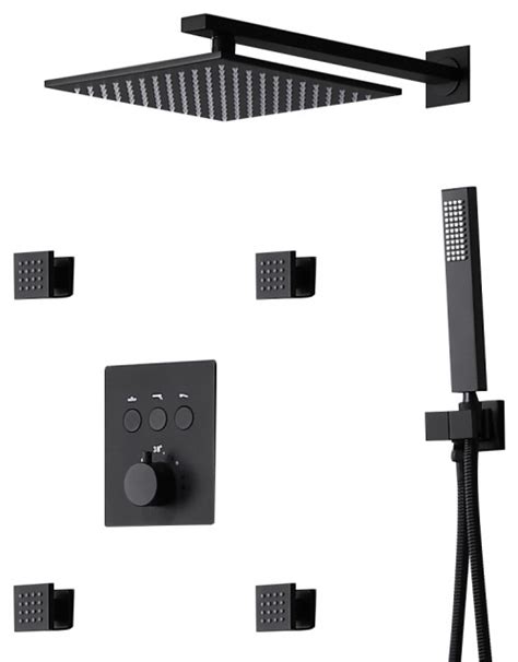 thermostatic rain shower system matte black rain shower head with hand shower contemporary
