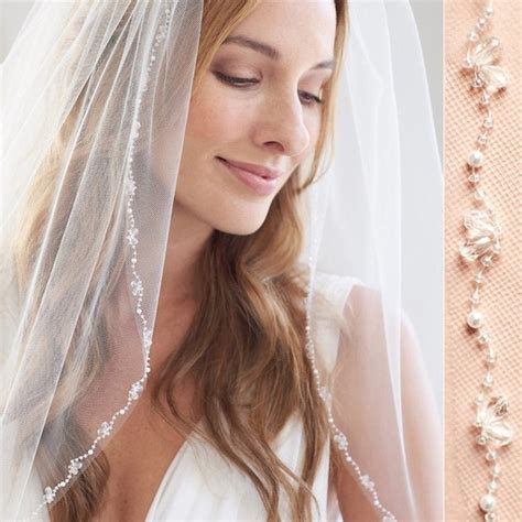 Crystal Beaded Wedding Veil Pearl Bridal Veil Ivory Veil Etsy