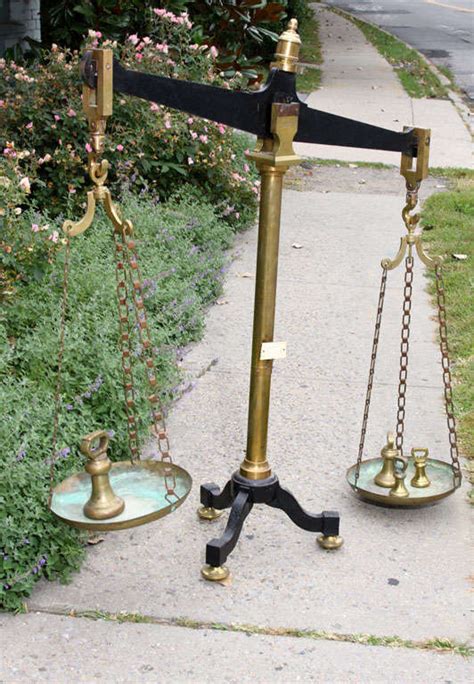 Large Antique French Brass And Iron Balance Scale With Weights For Sale