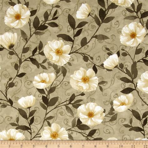 Midnight Poppies Poppies Allover Taupe Poppies Printing On Fabric