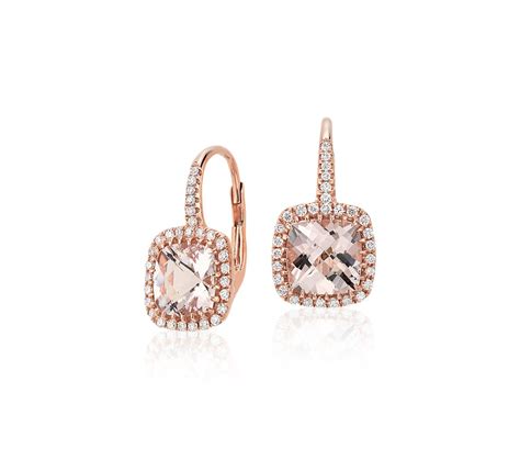 Earrings studs, hoops & drop earrings. Morganite and Diamond Cushion Drop Earrings in 14k Rose Gold (7x7mm) | Blue Nile