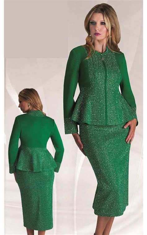 Liorah Knits 7226 Emerald Rhinestone Encrusted Knit Skirt Suit With