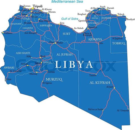 Highly Detailed Vector Map Of Libya With Administrative Regions Main
