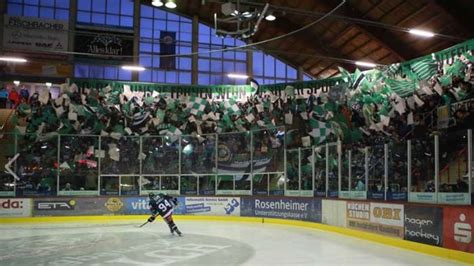 Team colours green + white + blue. Starbulls Rosenheim: Choreo vor dem Spiel gegen die ...