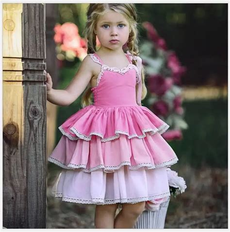 Little Girl Pink Gradient Sling Backless Layered Dress Toddler Girl