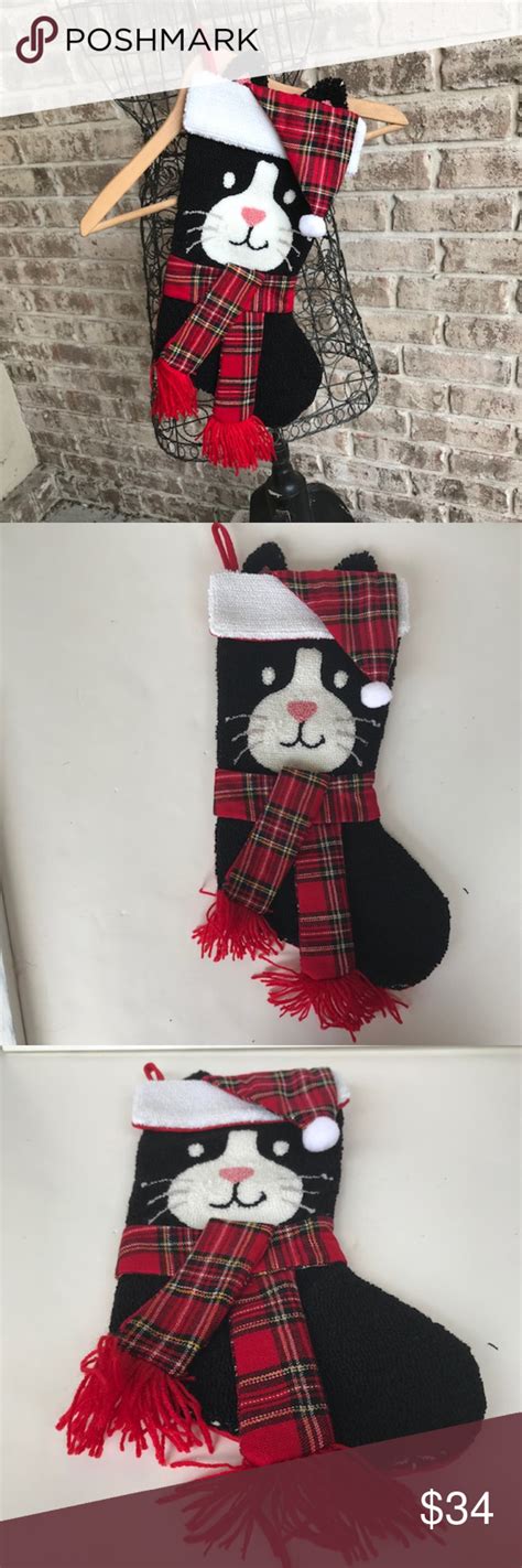 Top quality service · easy returns · easy returns · buy online only! Black White Cat Christmas Stocking Tartan New Pet NWT in ...