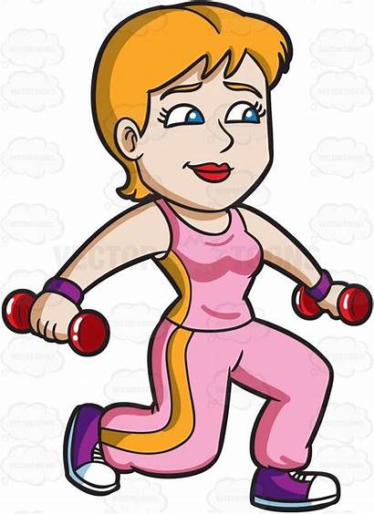 Gym Working Fitness Clipart Woman Cartoon Exercising