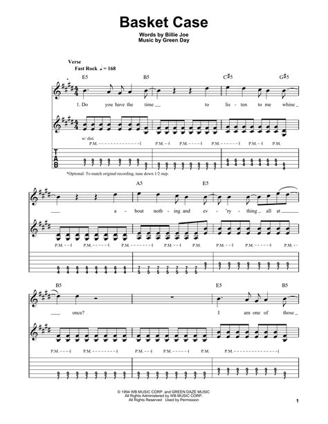 Basket Case By Green Day Easy Guitar Tab Guitar Instructor
