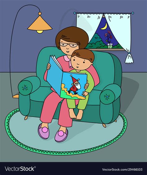 Mother Reading Bedtime Story To Her Son Royalty Free Vector