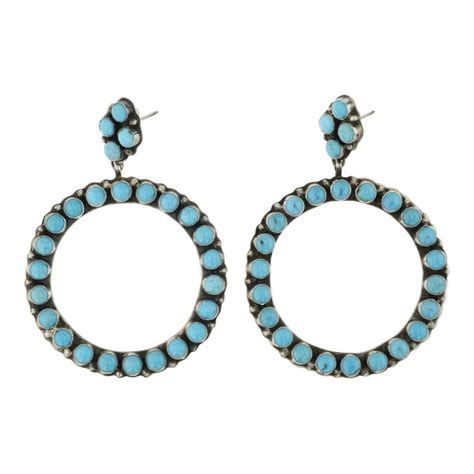 Lot Annie Hoskie Navajo Kingman Turquoise Large Hoop Earrings