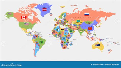 Political Map Of The World With Country Flags Stock Vector Image And