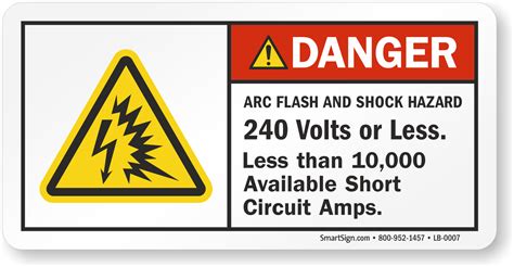 Danger Arc Flash And Shock Hazard 240 Volts Or Less Label Sku Lb 0007