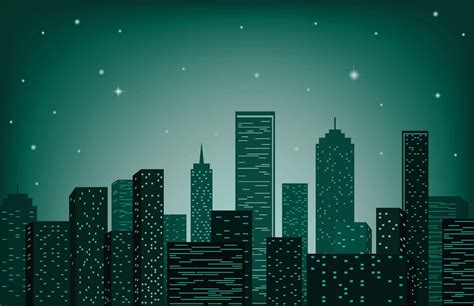 City Skyline Vector Illustration Urban Landscape Night Time Cityscape