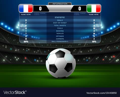 Soccer Football Stadium Spotlight And Scoreboard Vector Image