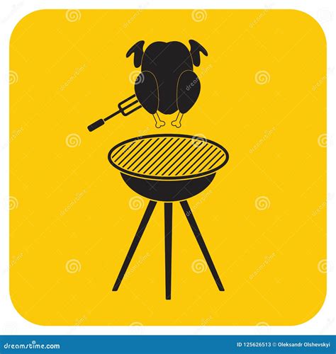 Barbecue Grill With Chicken Icon Stock Vector Illustration Of
