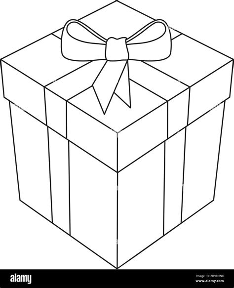 T Box With Bow And Ribbon 3d Line Art Isolated Vector Illustration