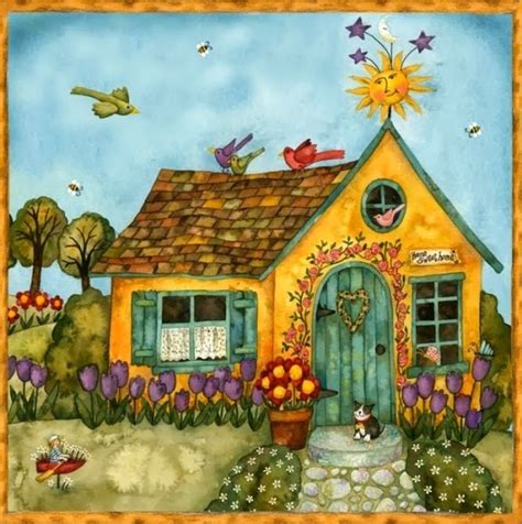 On Est Si Bien Chez Soi Cottage Art Whimsical Art Folk Art