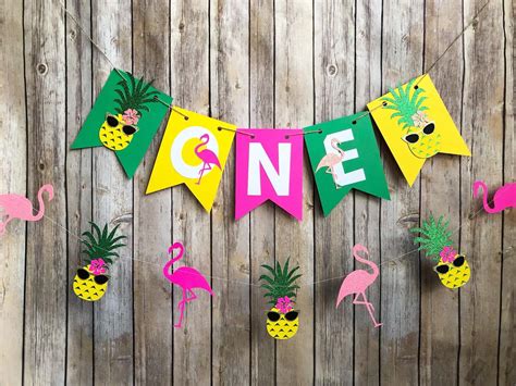 Pineapple Flamingo One High Chair Banner First Birthday Etsy Flamingo
