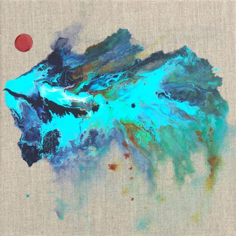 Original Abstract Landscape Painting Red Moon Turquoise Blue Modern