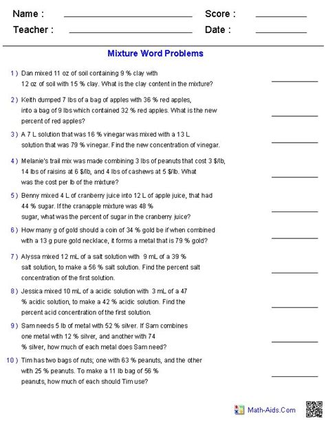 Questions and comments should be directed to linda patch at the department of public grade 7. Mixture Word Problems | homework | Pinterest | Word ...