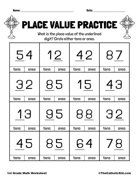 Number Place Values 1st Grade Math Worksheet Catholic