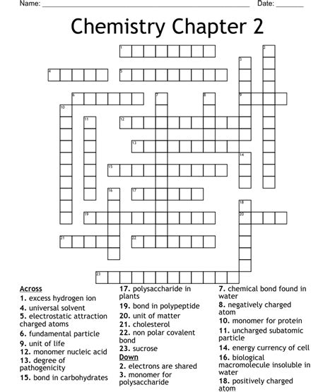 Chemistry Chapter 2 Crossword Wordmint