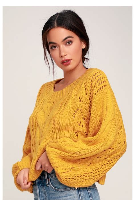 mustard yellow sweater yellow knit sweater cropped knit sweater cable knit sweaters sweater