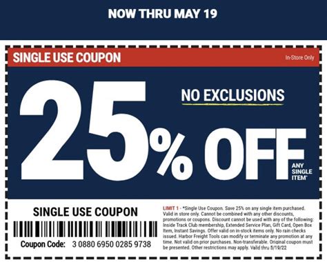 25 Off Coupon One Time Use Rharborfreight