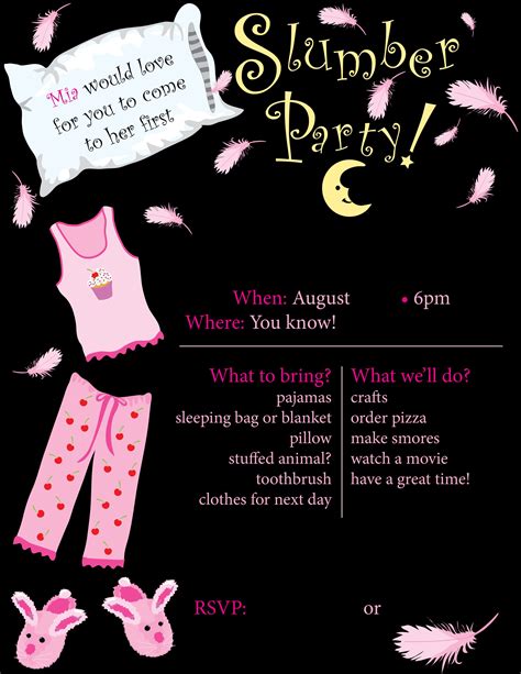 Slumber Party Flyer Invitation For Daughters First Slumber Party Pizza Pillow Invitation