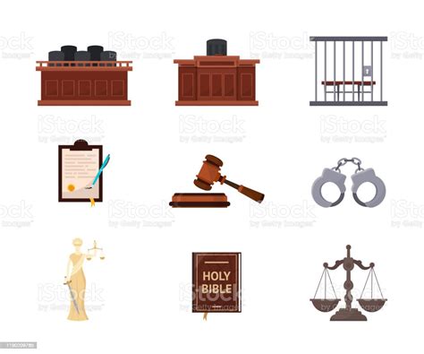 Court Trial Courtroom Vector Illustrations Set Stock Illustration