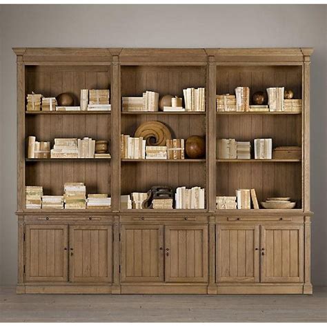 Restoration Hardware Library Triple Bookcase In Solid Oak Aptdeco