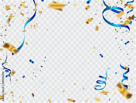 Celebration Background Template With Confetti Gold And Blue Ribbons