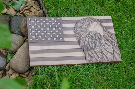 American Flag With Eagle Wood Carving丨wood Carved American Etsy