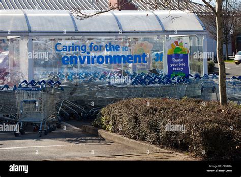 Tesco Shopping Trolley Shelter In Car Park Stock Photo Alamy
